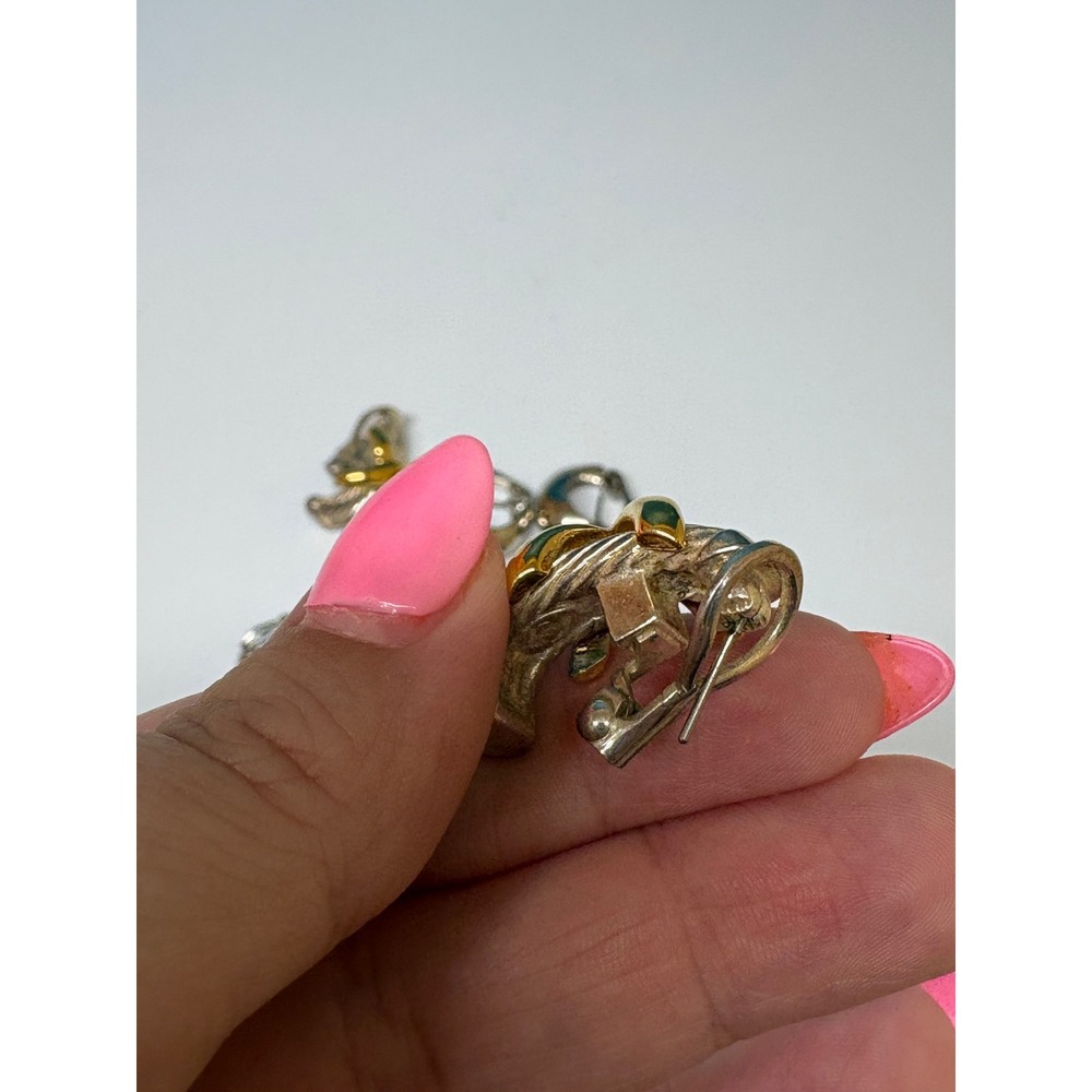 Vintage Clip On Earring Lot 3 Pairs Silver Gold Tone Twisted Dome Square J781 - Picture 5 of 8